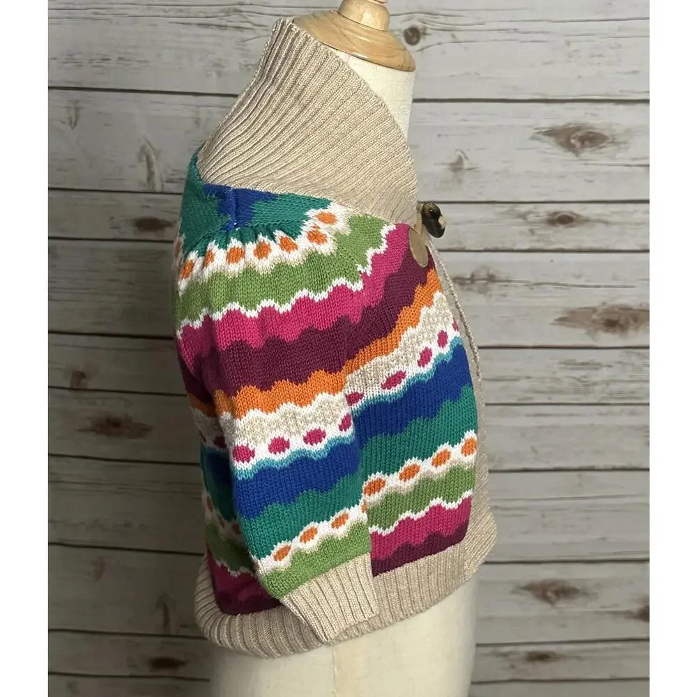 Gymboree Sweet Music rainbow Fair Isle cotton toggle knit cardigan sweater 6-12M